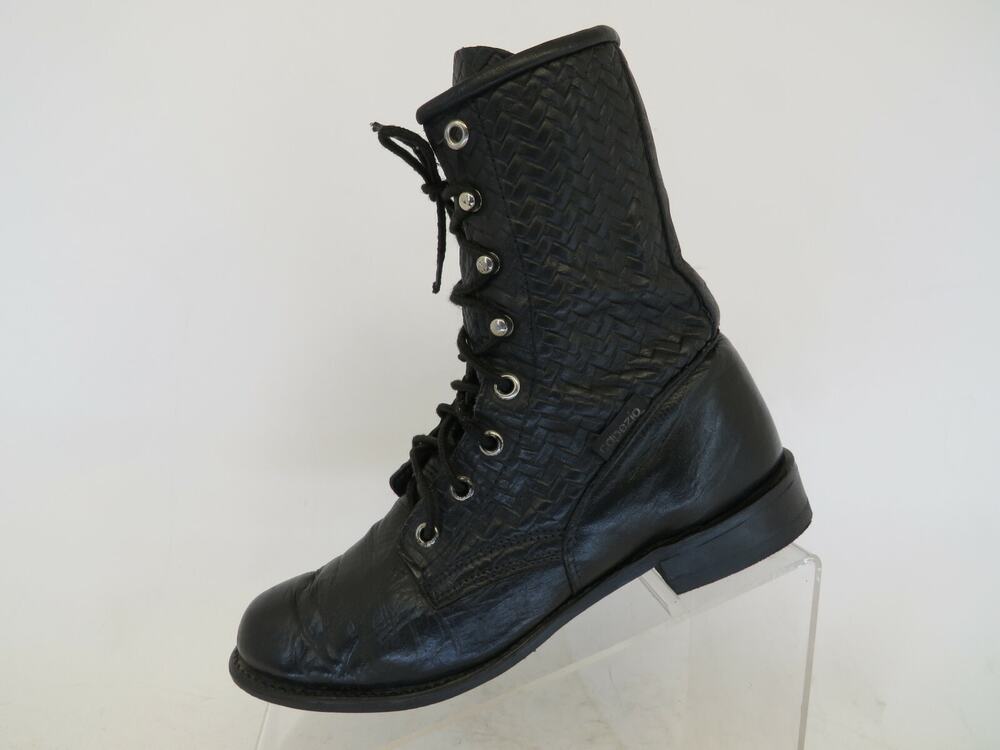 CAPEZIO Black Leather Laces Weaved Cowboy Western Boots Womens Size 6 M